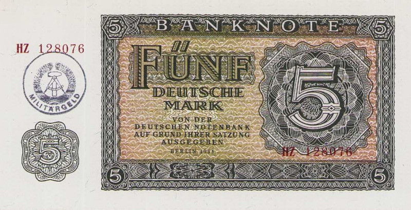 Deutsche Demokratische Republik
Militärgeld der Nationalen Volksarmee 5 DM 1955...