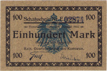Geldscheine der deutschen Kolonien
Kamerun 100 Mark 12.8.1914. Schatzschein des Kaiserlichen Gouvernement von Kamerun. Ro. 964 b Selten. I-