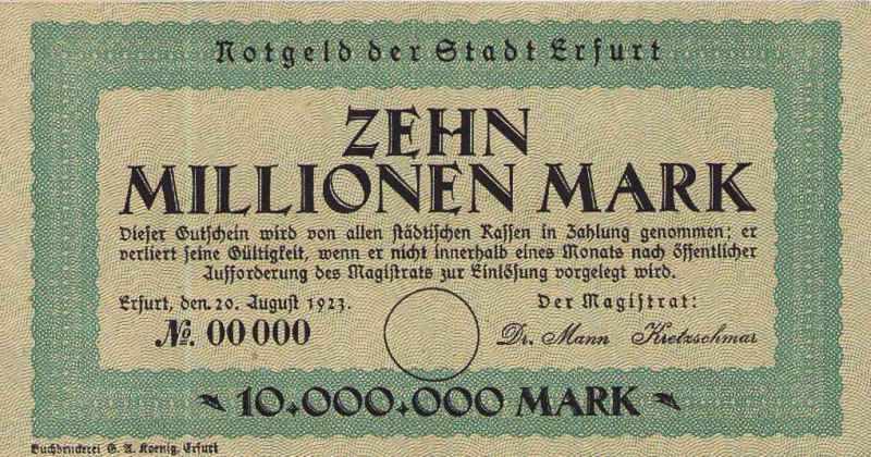 Städte und Gemeinden
Erfurt (Thür) Stadt. - 5 Millionen Mark 20.8.1923 - 3 vers...
