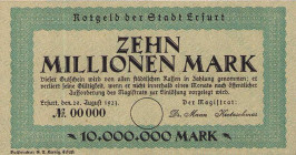 Städte und Gemeinden
Erfurt (Thür) Stadt. - 5 Millionen Mark 20.8.1923 - 3 verschiedene Farben. Alle mit 6-stelliger KN 000000. Revers Aufdruck 5.000...