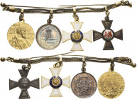 Miniaturen, Miniaturketten und Miniaturspangen
Miniaturkette mit 4 Auszeichnungen Preußen - Zentenarmedaille. Kriegsdenkmünze 1870/71. Kronen-Orden u...