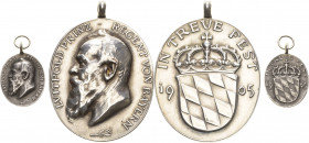 Orden deutscher Länder Bayern
Luitpold-Medaille Verliehen 1905-1912. Silber. 38 x 32 mm, 22,29 g. Dazu die Miniatur Nimmergut 545 OEK 460 2 Stück Vor...
