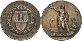 Orden deutscher Länder Hamburg
Medaille für Hilfeleistung beim Stadtbrand 1842 Verliehen 1842, 1843. Kupfer/Bronze. 32,5 mm. Öse entfernt OEK 682 Ran...