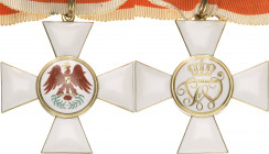 Orden deutscher Länder Preußen
Roter-Adler-Orden, Kreuz 2. Klasse Verliehen 1854-1918. Silber vergoldet. Am unteren Kreuzarm "W". 46,8 x 46,8 mm, 22,...