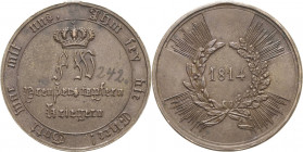 Orden deutscher Länder Preußen
Kriegs-Denkmünze mit Jahreszahl 1814 Bronze. 29 mm OEK 1912 Entfernte Öse, kl. Randfehler, vorzüglich