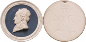 Personenmedaillen
Goethe, Johann Wolfgang 1749-1832 Biskuitporzellanmedaille 1932 (Metzler & Ortloff, Ilmenau) 100. Todestag. Brustbild nach links au...