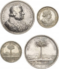 Reformation-Ereignisse und Jubiläen
 Kleine Silbermedaille 1717. 200 Jahre Reformation. Brustbild Luther nach rechts / Palme. 20,2 mm. Dazu Silbermed...