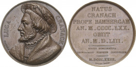 Reformation-Ereignisse und Jubiläen
 Bronzemedaille 1823 (A. A. Caqué/Durand) Auf Lukas Cranach. Brustbild mit Barett nach links / 9 Zeilen Schrift. ...