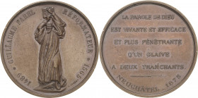 Reformation-Ereignisse und Jubiläen
 Bronzemedaille 1875 (Iguel) Einweihung des Denkmals für Farel in Neuenburg. Denkmal / 6 Zeilen Schrift. 45,5 mm,...