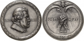 Reformation-Ereignisse und Jubiläen
 Eisengussmedaille 1917 (Martin Götze/Ball, Berlin) 400 Jahre Reformation. Kopf Luthers nach rechts im Lorbeerkra...