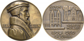Reformation-Ereignisse und Jubiläen
 Bronzemedaille 1932 (P. Turin) Auf Johannes Calvin. Brustbild nach rechts / Geburts- und Sterbeort Calvins. Mit ...