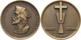 Reformation-Ereignisse und Jubiläen
 Bronzemedaille 1950. Jan Hus und die Reformation. Brustbild nach links / Stilisierter Kelch. 59,8 mm, 76,69 g Br...