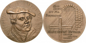 Reformation-Ereignisse und Jubiläen
 Bronzemedaille 1969 (Ponce) Martin Luther. Brustbild halbrechts / 8 Zeilen Schrift, Kreuz und zum Teil vergitter...