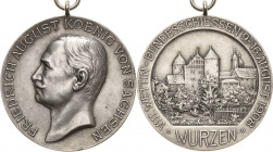 Schützenmedaillen
Wurzen Silbermedaille 1908 (Mayer & Wilhelm) VIII. Wettinbundesschießen. Kopf von Friedrich August III. nach links / Stadtansicht. ...