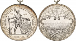 Schützenmedaillen - Bundesschießen
X. Deutsches Bundesschießen 1890 - Berlin Silbermedaille 1890 (Lauer) Prämienmedaille. Schütze in altdeutscher Tra...