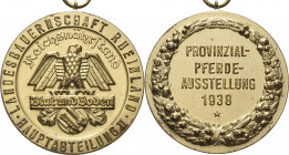 Tiere/Tierzucht
Pferde Golden eloxierte Medaille 1938. Landesbauernschaft Rheinland - Provinzial-Pferdeausstellung. Reichsadler / 4 Zeilen Schrift im...