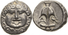 Thrakien Apollonia Pontika
 Drachme 4. Jhd. v. Chr. Gorgokopf / Anker zwischen A und Flusskrebs BMC 1 SNG Cop. 456 2.83 g. Vorzüglich
