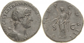Kaiserzeit
Hadrian 117-138 As 121/122, Rom Brustbild mit Lorbeerkranz nach rechts, IMP CAESAR TRAIAN HADRIANVS AVG / Pax steht nach links, PM TR P CO...