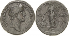 Kaiserzeit
Antoninus Pius 138-161 Sesterz 147, Rom Kopf mit Lorbeerkranz nach rechts, ANTONINVS AVG PIVS P P TR P / Pax steht nach rechts mit SC im A...
