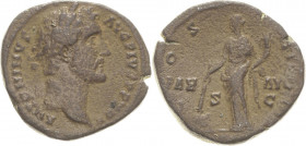 Kaiserzeit
Antoninus Pius 138-161 Sesterz 147, Rom Kopf mit Lorbeerkranz nach rechts, ANTONINVS AVG PIVS P P TR P / Pax steht nach rechts mit SC an d...