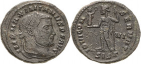 Kaiserzeit
Maximianus 285-308 Follis 305/307, Siscia Kopf mit Lorbeerkranz nach rechts, IMP MAXIMIANVS PF AVG / Jupiter steht mit Victoriola nach lin...
