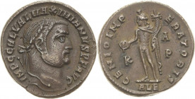 Kaiserzeit
Galerius Augustus 305-311 Follis 310, Alexandria Kopf mit Lorbeerkranz nach links, IMP C GAL VAL MAXIMIANVS P F AVG / Genius opfert nach l...