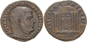 Kaiserzeit
Maxentius 307-312 für Maximianus Follis 312, Ostia Konsekrationsprägung. Kopf nach rechts, DIVO MAXIMIANO PATRI MAXENTIVS AVG / Adler auf ...