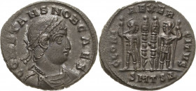 Kaiserzeit
Constans Caesar 333-337 Follis 334/335, Thessaloniki Brustbild mit Lorbeerkranz nach rechts, CONSTANS NOB CAES / Zwei Soldaten um zwei Sta...