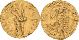 Italien-Modena
Cesare d'Este 1598-1628 Ongaro (Dukat nach ungarischem Vorbild) o.J. Friedberg 763 Varesi 672 CNI 102 GOLD. 3.40 g. Leicht gewellt, se...
