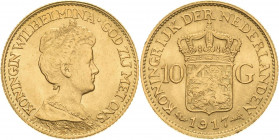 Niederlande-Königreich
Wilhelmina I. 1890-1948 10 Gulden 1917, Utrecht Friedberg 349 Schlumberger 169 GOLD. 6.72 g. Fast Stempelglanz/Stempelglanz