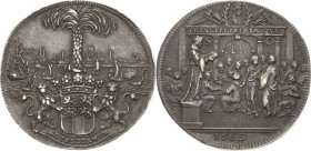 Niederlande-Rotterdam
 Silbermedaille 1689 (unsigniert) Königsfest in Rotterdam. Palme vor Hafen und Stadtansicht / Wilhelm-Brustbild auf dem Triumph...