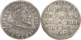 Polen
Sigismund III. Wasa 1587-1632 3 Gröscher 1593, Riga Kopicki 8189 Iger R.93.1 Gumowski 1452 Kruggel/Gerbasefskis 9 Vorzüglich-prägefrisch