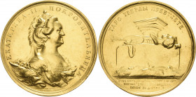 Russland
Katharina II. 1762-1796 Große Goldguss(?)medaille 1785 (spätere Anfertigung) (T. Ivanov/P.-L. Vernier) Auf die Neugründung der Russischen Ku...