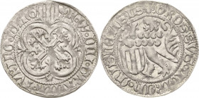 Sachsen, Haus Wettin, Groschenzeit
Kurfürst Friedrich II. mit Herzog Wilhelm (III.) 1440-1464 Schildgroschen o.J. (1440/56), Mohnkopf/Stachelrose-Fre...