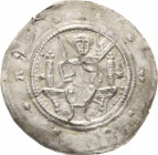 Thüringen, Landgrafschaft
Hermann I. 1190-1217 Brakteat, Sulza Äußerst seltene Variante mit Sternen statt Kugeln. Auf einer ausladenden Bank thronend...