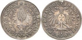 Augsburg-Stadt
 1/6 Taler 1625. Mit Titel Ferdinand II Forster 170 Sehr seltenes und prachtvolles Exemplar mit feiner Patina. Prägefrisch