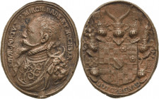 Baden-Baden
Eduard Fortunat 1588-1596 Bronzegussmedaille o.J. (Späterer Guss) Brustbild nach links / Das siebenfach behelmte, badische Wappen. 45,5 x...