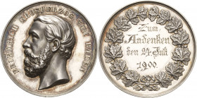 Baden-Durlach
Friedrich als Großherzog 1856-1907 Silbermedaille o.J. (graviert 1900) (unsigniert, von Chr. Schnitzspahn) Zum Andenken den 24. Juli 19...