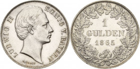 Bayern
Ludwig II. 1864-1886 Gulden 1865, München Mit Scheitel AKS 177 Jaeger 100 Fast Stempelglanz