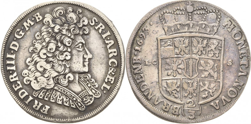 Brandenburg-Preußen
Friedrich III. 1688-1701 2/3 Taler 1693, LCS-Berlin v. Schr...