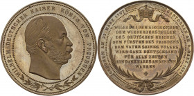 Brandenburg-Preußen
Wilhelm I. 1861-1888 Bronzemedaille 1888. Auf seinen Tod. Kopf im Perlkranz über gekreuzten Lorbeerzweigen nach rechts / Krone üb...