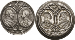 Brandenburg-Preußen
Wilhelm II. 1888-1918 Eisenstempel (Patrize und Matrize) 1891 (unsigniert) Wilhelm I. und II. Beider Brustbilder in Medaillons ei...