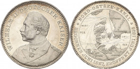 Brandenburg-Preußen
Wilhelm II. 1888-1918 Silbermedaille 1895 (Starck/Oertel) Eröffnung des Nord-Ostsee-Kanals. Brustbild nach links / Landkarte mit ...