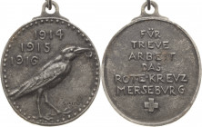 Merseburg
 Eisengussmedaille 1916 (A. Gaul) Für treue Arbeit das Rote Kreuz Merseburg in den Kriegsjahren 1914/15/16. Vogel mit Kranz im Schnabel nac...
