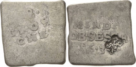 Minden-Stadt
 Silberklippe zu 8 Groschen 1634. Belagerungsklippe. Mit Mindener Rv-Gegenstempel (gekreuzte Schlüssel). 18 x 19 mm, 3,84 g Stange 175 B...
