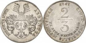 Mühlhausen
 2/3 Taler 1767. Behr 49 Jaeger 6 Prachtvolles Exemplar. Prägefrisch/fast prägefrisch