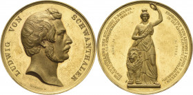 München
 Vergoldete Bronzemedaille 1850 (Birnböck) Enthüllung der Bavaria, von Ludwig Schwanthaler geschaffen. Kopf nach links / Bavaria. 41 mm, 31,0...