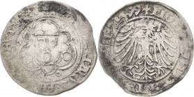 Nördlingen-Reichsmünzstätte
Philipp von Weinsberg 1469-1503 1/2 Schilling 1499. Mit vollständiger Jahreszahl 1499. Mit Titel Maximilian I Herzfelder ...