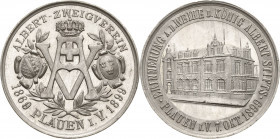 Plauen
 Zinnmedaille o.J. (unsigniert) Weihe König-Albert-Stifts des Plauener Albert-Zweigvereins.Monogramm / Stadtansicht. 40 mm, 17,76 g Gebauer 18...