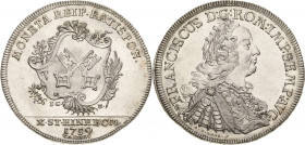 Regensburg-Stadt
 Taler 1759, ICB-Regensburg Mit Titel und Porträt Franz I Beckenbauer 7104 Davenport 2619 Prachtvolles Exemplar. Min. Kratzer, fast ...